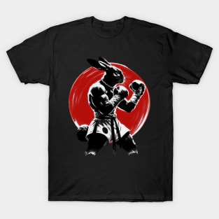 Muay Thai Boxer Rabbit Sumie Ink Art T-Shirt